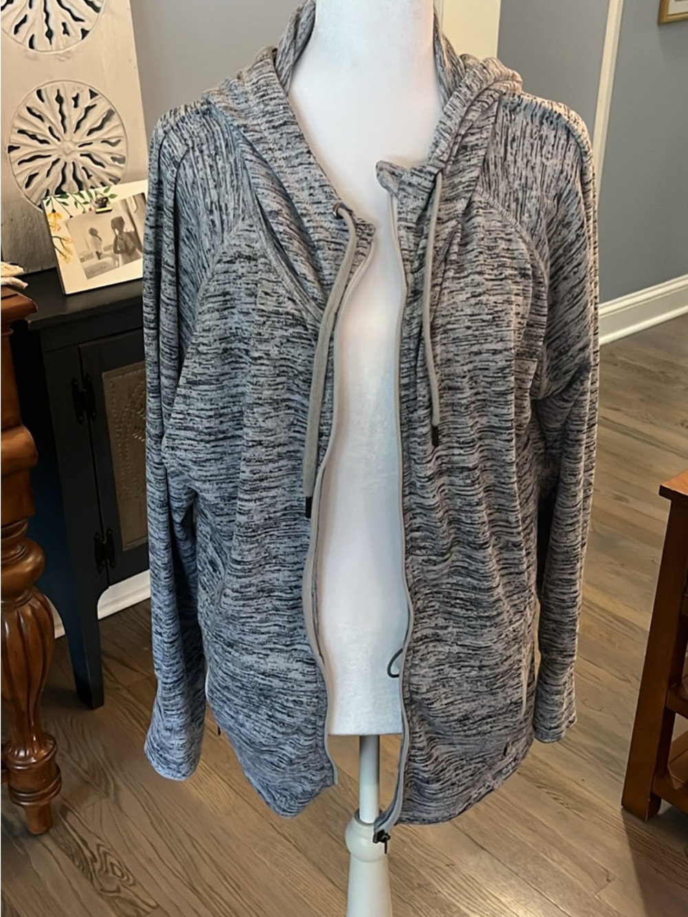 Athleta Gray Marled Hooded Zip-Front Bomber Jacket